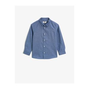 Koton Boy Blue Polka Dot Polo Collar Long Sleeve Shirt vyobraziť