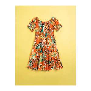 Koton Girl's ORANGE PATTERNED Printed Dress With Short Sleeves vyobraziť
