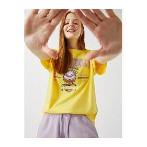 Koton Women's Yellow Printed Crew Neck Short Sleeve Cotton T-Shirt vyobraziť