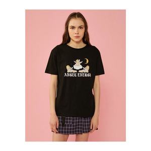 Koton Women's Black Printed T-Shirt Crew Neck Cotton vyobraziť