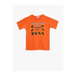 Koton Boy's Orange Printed Crew Neck Short Sleeve Cotton T-shirt vyobraziť
