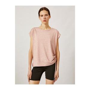 Koton Women's Pink Gathered Crew Neck Short Sleeve T-Shirt vyobraziť