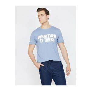 Koton Men's Blue Crew Neck Short Sleeve T-Shirt vyobraziť