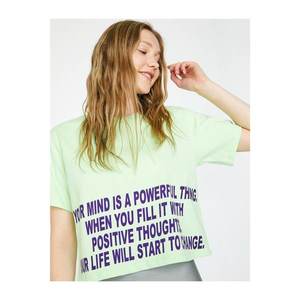 Koton Women's Green Crew Neck Letter Printed T-Shirt vyobraziť