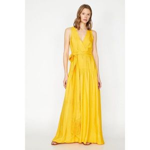 Koton Maxi Dress with Women's Yellow V Collar Sleeveless Waist Tie 9YA88503PW vyobraziť