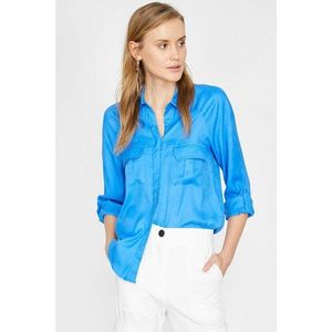 Koton Women's Blue Classic Collar Long Sleeve Pocket Detail shirt vyobraziť