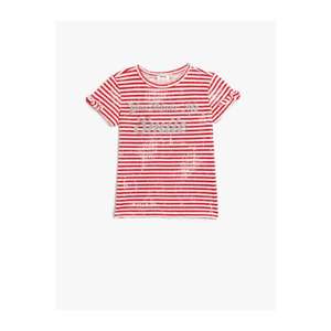 Koton Girl's RED STRIPED Glittery Printed T-Shirt Striped Crew Neck Short Sleeve Cotton vyobraziť
