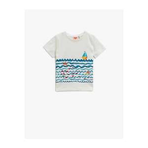 Koton Baby Boy Ecru Short Sleeve Cotton Printed Crew Neck T-Shirt vyobraziť