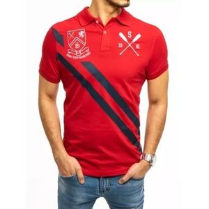 Pánske tričko s golierom červené STRIPE vyobraziť