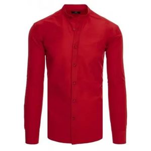 Pánska košeľa s dlhým rukávom bez goliera červená vyobraziť