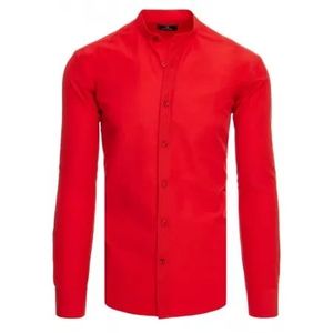Pánska košeľa s dlhým rukávom bez goliera svetlo červená vyobraziť