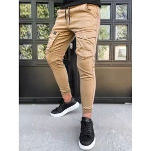 Pánske džínsovej jogger nohavice s vreckami hnedej vyobraziť