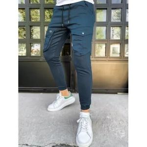 Pánske džínsovej jogger nohavice s vreckami modré vyobraziť