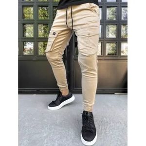 Pánske džínsovej jogger nohavice s vreckami béžovej vyobraziť