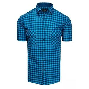 Pánska košeľa s krátkym rukávom kockovaná modrá vyobraziť
