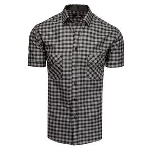Pánska košeľa s krátkym rukávom kockovaná čierno šedá vyobraziť