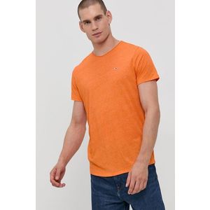 Tričko Tommy Jeans pánske, oranžová farba, jednofarebné vyobraziť