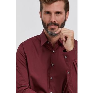 Košeľa Calvin Klein pánska, bordová farba, slim, s klasickým golierom vyobraziť