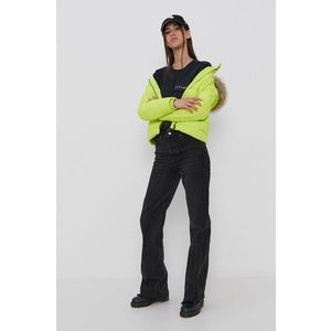 Páperová bunda Tommy Jeans dámska, zelená farba, zimná vyobraziť