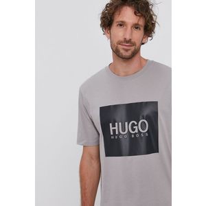 Bavlnené tričko Hugo šedá farba, s potlačou vyobraziť