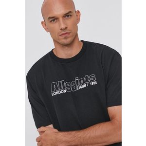 Bavlnené tričko AllSaints čierna farba, s potlačou vyobraziť