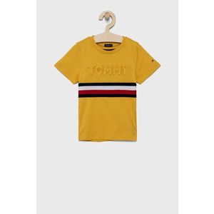 Detské bavlnené tričko Tommy Hilfiger žltá farba, s nášivkou vyobraziť