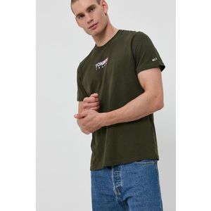 Bavlnené tričko Tommy Jeans zelená farba, s potlačou vyobraziť
