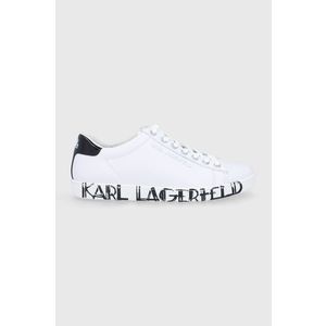 Kožená obuv Karl Lagerfeld biela farba, na plochom podpätku vyobraziť
