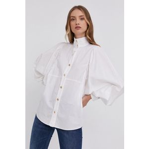 Bavlnená košeľa Elisabetta Franchi dámska, biela farba, voľný strih, so stojačikom vyobraziť