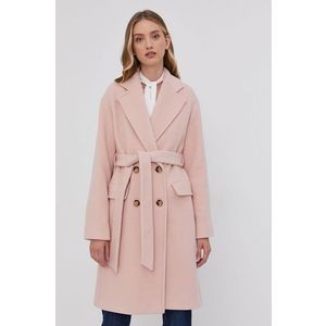 Kabát Pinko dámsky, ružová farba, prechodný, dvojradový vyobraziť