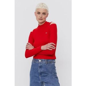 Tričko s dlhým rukávom Tommy Jeans dámske, červená farba vyobraziť