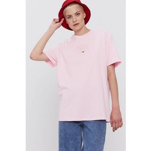 Bavlnené tričko Tommy Jeans ružová farba vyobraziť