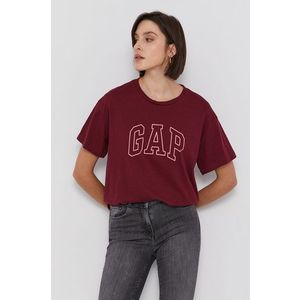 Bavlnené tričko GAP bordová farba vyobraziť