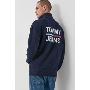 Bavlnená mikina Tommy Jeans pánska, tmavomodrá farba, s nášivkou vyobraziť
