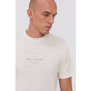 Tričko Helly Hansen pánska, krémová farba, s potlačou vyobraziť