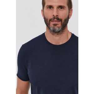 Bavlnené tričko Sisley tmavomodrá farba, jednofarebné vyobraziť