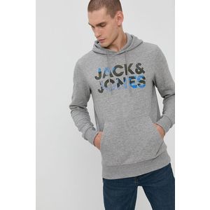 Mikina Jack & Jones pánska, šedá farba, s potlačou vyobraziť
