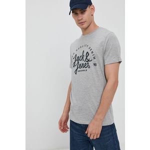 Tričko Jack & Jones pánske, šedá farba, s potlačou vyobraziť