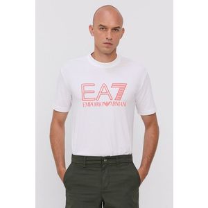 Tričko EA7 Emporio Armani pánske, biela farba, s potlačou vyobraziť