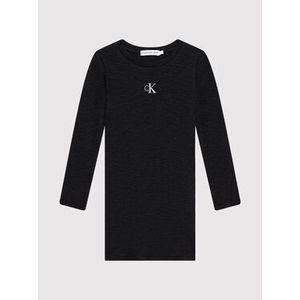 Calvin Klein Jeans Každodenné šaty Fantasy Rib Ls Knit IG0IG01056 Čierna Regular Fit vyobraziť