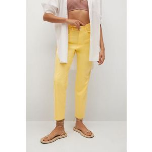 Nohavice Mango FIVES dámske, žltá farba, rovné, vysoký pás vyobraziť