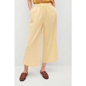 Nohavice Mango WAVE dámske, žltá farba, strih culottes, vysoký pás vyobraziť