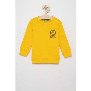 Detská bavlnená mikina United Colors of Benetton žltá farba, s potlačou vyobraziť