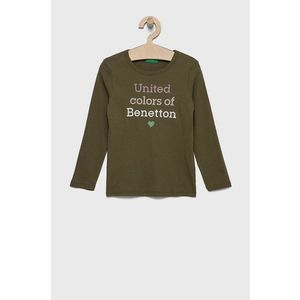 Detské tričko s dlhým rukávom United Colors of Benetton zelená farba vyobraziť