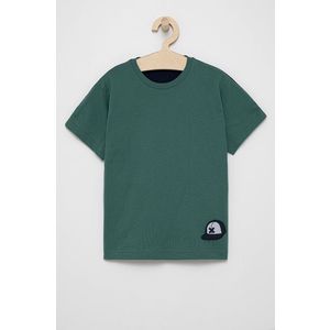 Detské bavlnené tričko United Colors of Benetton zelená farba, s nášivkou vyobraziť