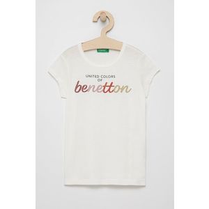 Detské bavlnené tričko United Colors of Benetton biela farba vyobraziť