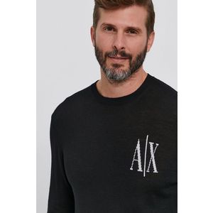 Vlnený sveter Armani Exchange pánsky, čierna farba, ľahký vyobraziť