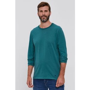 Bavlnené tričko s dlhým rukávom United Colors of Benetton zelená farba, jednofarebné vyobraziť