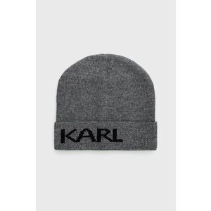 Čiapka Karl Lagerfeld šedá farba, z tenkej pleteniny vyobraziť