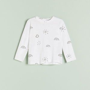 Reserved - Bavlnené tričko s dlhými rukávmi a potlačou - Krémová vyobraziť